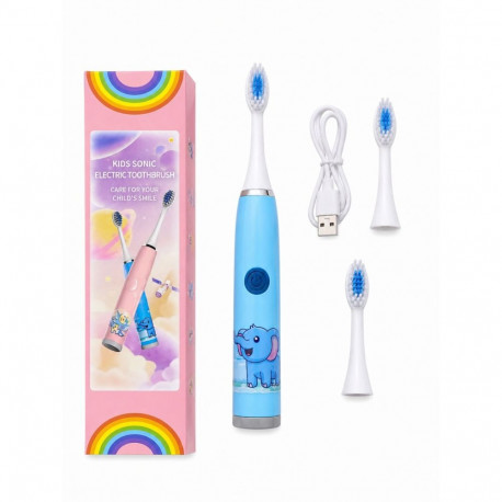 iLike Kids Rechargeable Sonic Electric Toothbrush, USB Charging, 3 Brush Heads (1+2 Replacement Head