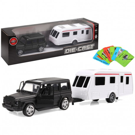 Zestaw Pojazdów Jeep Czarny Przyczepa Kempingowa Metalowe Elementy