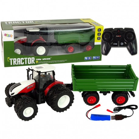 Traktor Zdalnie Sterowany z Przyczepą 1:24 Czerwony Zielony