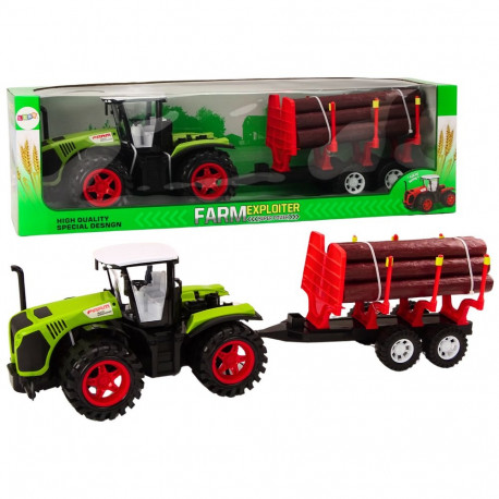 traktor Farmerski koos haagisega puidu jaoks 9 palki roheline