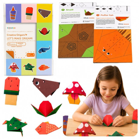 Origami-vihik 30 lehte lastele erinevate raskusastmetega loomateemaline, värviline