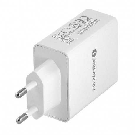 USB Charger - everActive SC-400 25W 4xUSB-A Smart Charging Wall Charger White