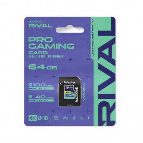GOODRAM RIVAL Memory card microSD 64GB 100MB/s class 10 UHS-I V30 with adapter SD