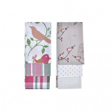 Riidelappide komplekt DKD Home Decor Pruun Punane Roheline Beež 60 x 0,5 x 40 cm Kwiaty Linnud