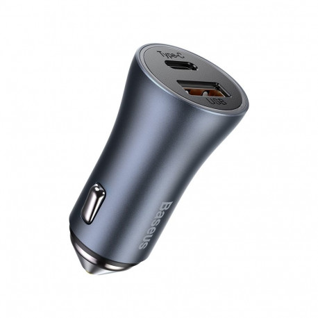 Autolaadija 40 W, 12–24 V, USB + USB-C, QC, PD, koos 1 m pikkuse USB-C–Lightning-kaabliga, tumehall