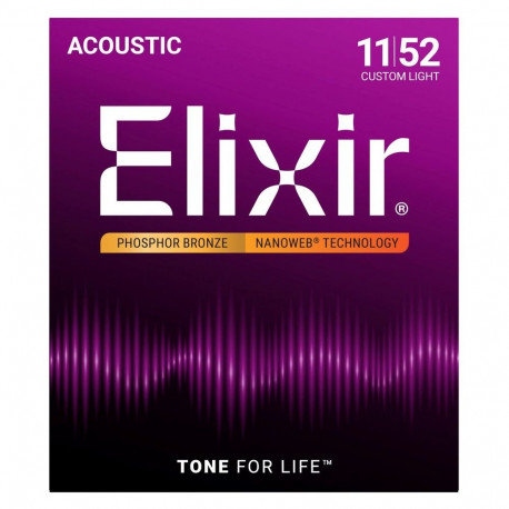 Elixir Strings 16027 Phosphor Bronze Custom Light NW - acoustic guitar strings (11-52)