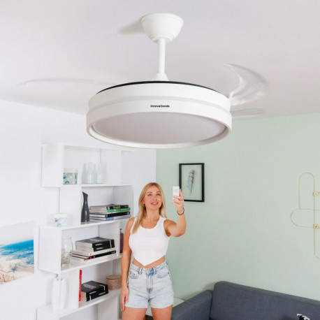 LED-valguse ja 4 sissetõmmatavate labadega lae ventilaator Keteez InnovaGoods Valge 72 W Ø49-104 cm