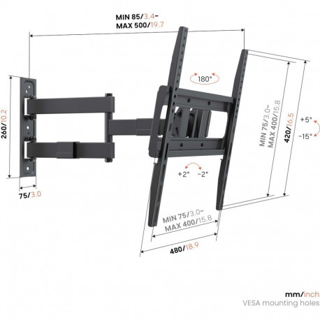 Vogels Wall mount | UP 4043 Full-Motion TV Wall Mount M | 32-65 " | Rotate, Tilt | Maximum weight (c