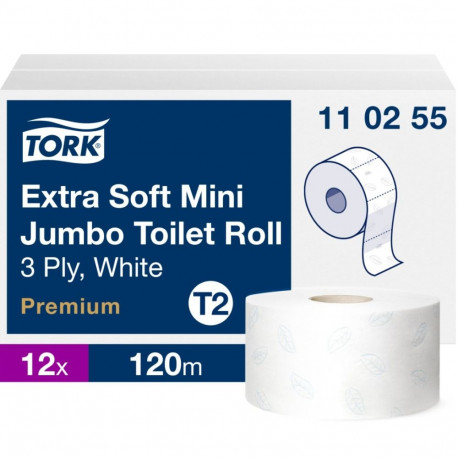 Tualettpaber Tork T2 Premium Mini Jumbo extra soft 3- kihiline, valge, 120m/rull