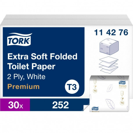 Tualettpaber lehtedes Tork T3 Premium Extra Soft, 2-kihiline (11x19cm)