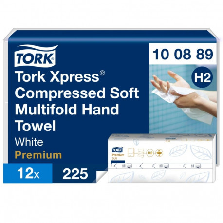 Lehträtik Tork H2 Xpress Multifold kokkusurutud pehme valge 3-paneelne 2- kihiline, 225tk/pk (lehe m