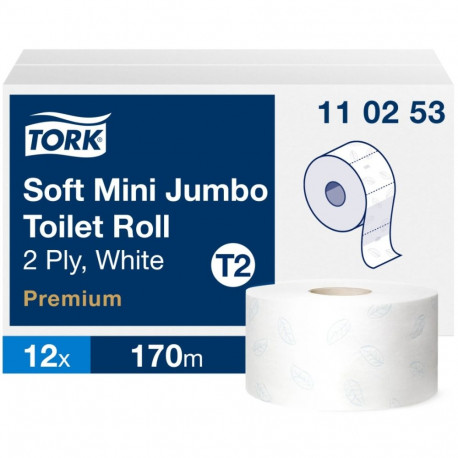 Tualettpaber Tork T2 Mini Jumbo pehme valge, 2-kihiline, 170m/rull