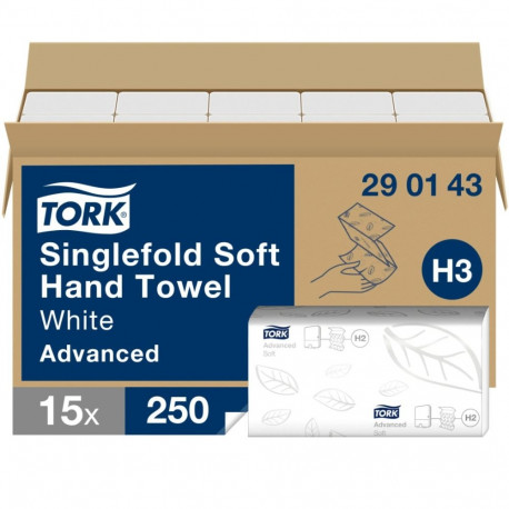 Lehträtik Tork H3 Singlefold pehme valge  2-kihiline, 250 lehte/pk (lehe mõõt 22,6x23cm)