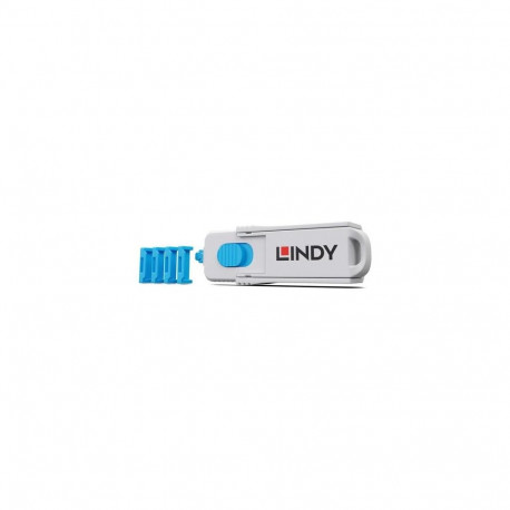 Lindy HDMI Port Blocker Kit, Blue (1x Key, 4x Locks)