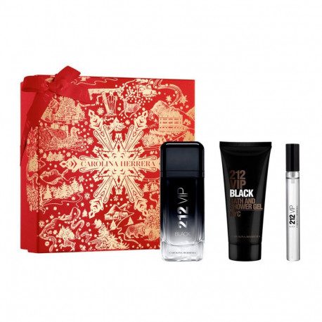 CAROLINA HERRERA 212 VIP BLACK MEN EAU DE PARFUM 100ML VAPORIZADOR + GEL DE BAÑO 1U + SPRAY VIAJE 1U