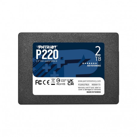 SSD|PATRIOT|P220|2TB|SATA|Write speed 500 MBytes/sec|Read speed 550 MBytes/sec|2,5"|TBW 960 TB|P220S