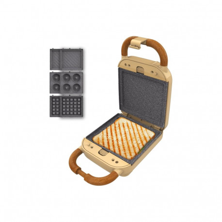 Cecotec Sandwich Maker | Rock'nToast Retro One Yellow Retro-style | 700 W | Number of plates 3 | Yel