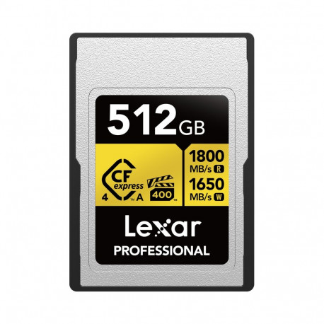 Lexar mälukaart CFexpress 4.0 Pro (Type A) 512GB VPG400/IP68 R1800/W1650/SW1000, kuldne