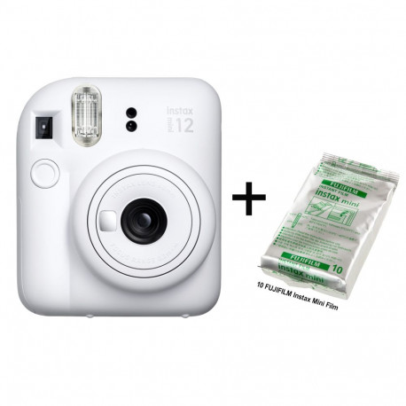 Instant camera Fujifilm Instax Mini 12 (Clay White) + 10 Fujifilm Instax Mini Film (Glossy) (Color)