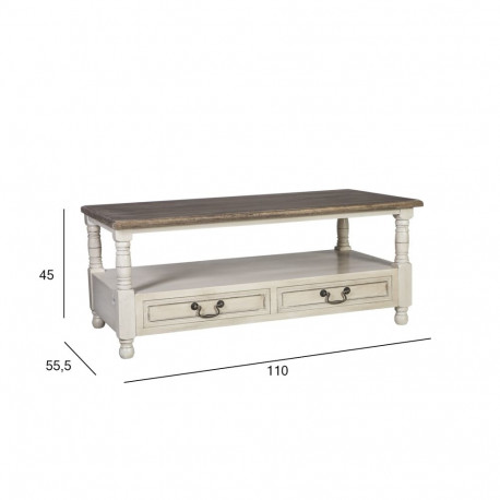 Diivanilaud SAMIRA 110x55,5xH45cm, antiikvalge/naturaalne