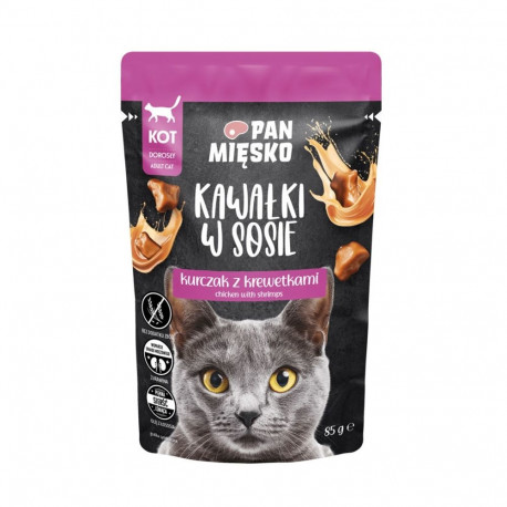 PAN MIĘSKO märg kassitoit tükid kastmes kana ja krevettidega 85g