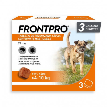 FRONTPRO kirbu- ja puugitabletid koerale (>4-10kg) 3x28,3mg