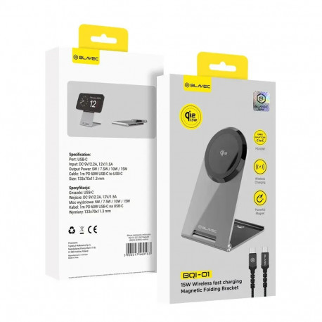 Blavec BQI-01 juhtmevaba laadija | Qi 2 | Ühildub MagSafe'iga | 15W | hõbedane