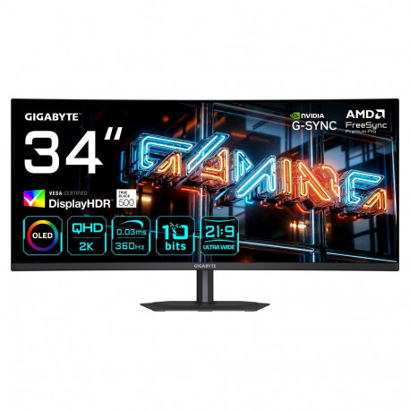 GIGABYTE monitor MO34WQC36 86,4cm/34" (3440x1440) WQHD QD-OLED kõver 0,03ms 360Hz HDMI DisplayPort U