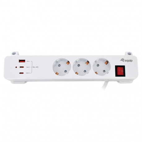 Equip pistikuriba CEE7/7 90°->3xSchuko/2xUSBC+USBA