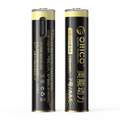 Orico Ener-G EG7C AAA Lithium Battery 1.5V 500mWh USB-C Rechargeable Battery with Charging Cable 2 p