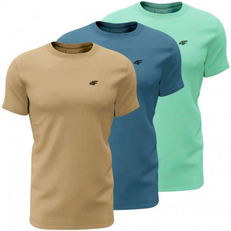 4F meeste t-särgid M4481 3-pakk 4FWSS26TTSHM4481 91S L, beežid, sinised, mündirohelised