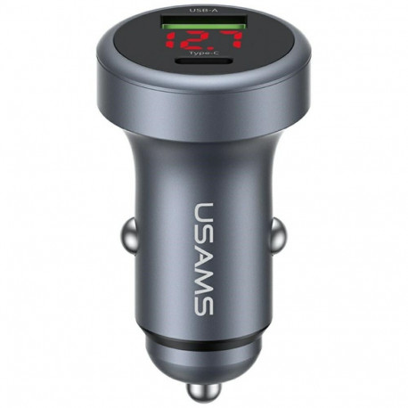 USAMS autolaadija CC327 alumiiniumist 45W USB-A USB-C, patineeritud