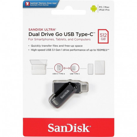 Ultra Dual Drive Go mälupulk 512GB USB-A 3.2 Gen 1 USB-C 3.2 Gen 1, must