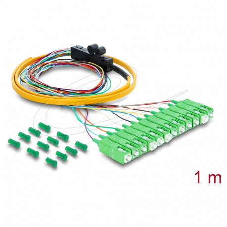 "Delock LWL Pigtail Fanout Kabel 12 x SC-APC Simplex Stecker zu 12 x offenes Kabelende 1 m"
