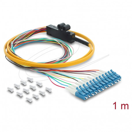 "Delock LWL Pigtail Fanout Kabel 12 x LC-UPC Simplex Stecker zu 12 x offenes Kabelende 1 m"