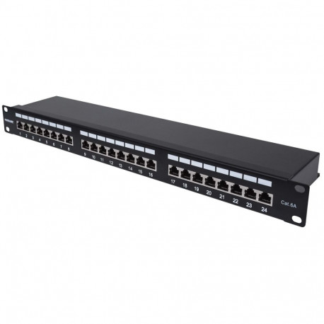 Intellinet patch-paneel Cat6a FTP 24-port 1U varjestatud 90° üla-sisestusega punch-down-plokkidega, 