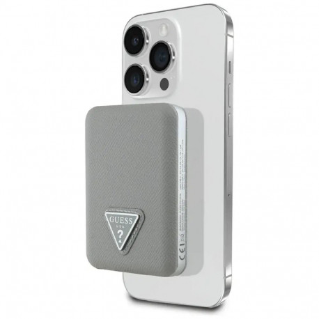 Guess Grained Triangle Power Bank | 5,000 mAh | 15W | USB-C, MagSafe, Wireless | beige