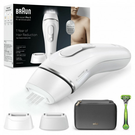 "Silk-expert Pro IPL PL5145 (wei/silber, inkl. Tasche + Breiter Aufsatz + Gillette Body Rasierer)"