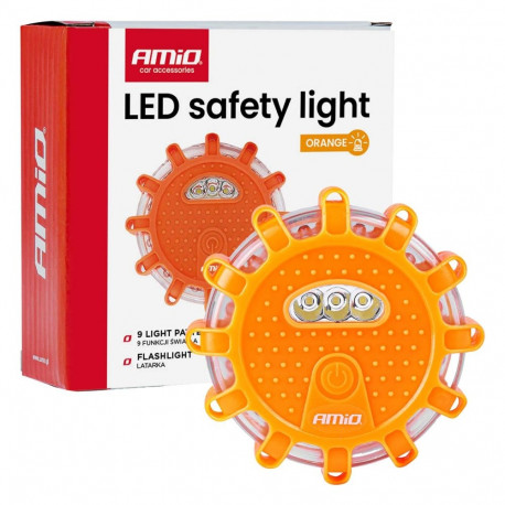 Samochodowa lampa awaryjna akumulatorowa z funkcją latarki 12smd+3smd 650mah światło pomarańczowe am