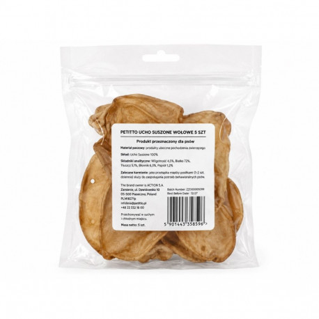 PETITTO Dried beef ear Mono - dog treat - 5 pcs