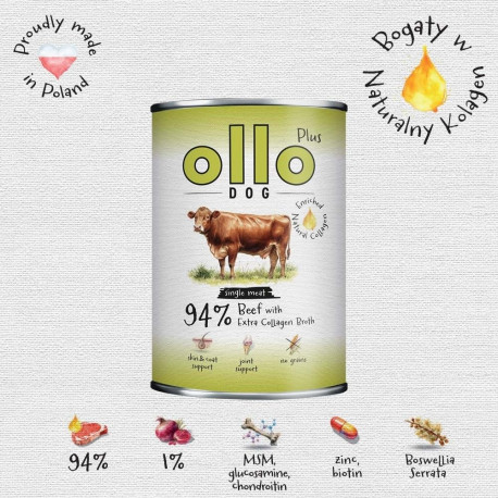 OLLO Plus Collagen Mono Beef - wet dog food - 800g