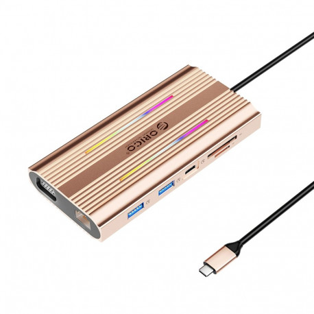 Orico XDR 12in1 RGB USB-C Docking Station USB-A USB-C PD 100W 2x HDMI 4K 60Hz VGA RJ45 Gigabit SD an