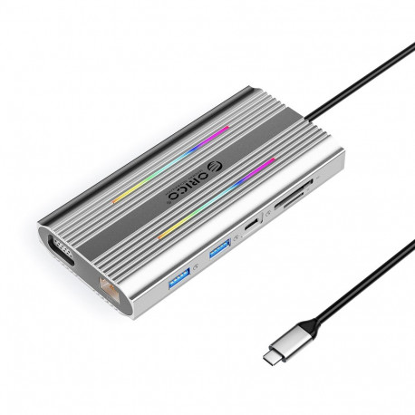 Orico XCR 12in1 RGB USB-C Docking Station 3x USB-A USB-C PD 100W HDMI 4K VGA RJ45 Gigabit SD and mic