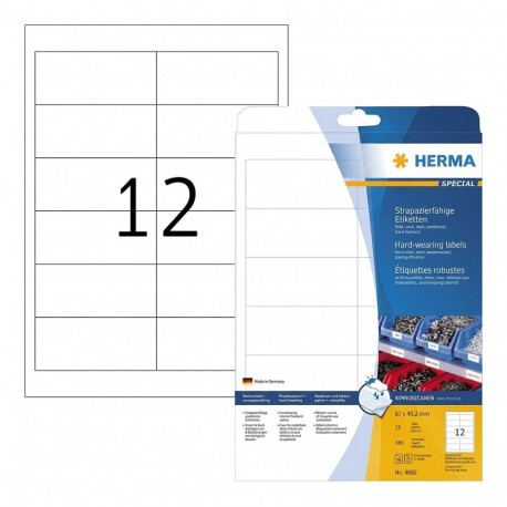 HERMA vastupidavad kileetiketid A4 97x42,3mm 300tk, valge
