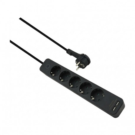 Helos pistikuriba ADVANCED 5-pesaga USB-laadijaga 1,5m lülitiga, must