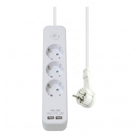 Helos pistikupesa ADVANCED 3-pesaga USB-laadijaga lülitiga 1,5m, valge