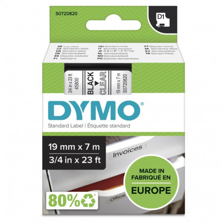 D1, brand tape, 19mm, black text on transparent tape, 7m - 45809 DYMO / S0720820
