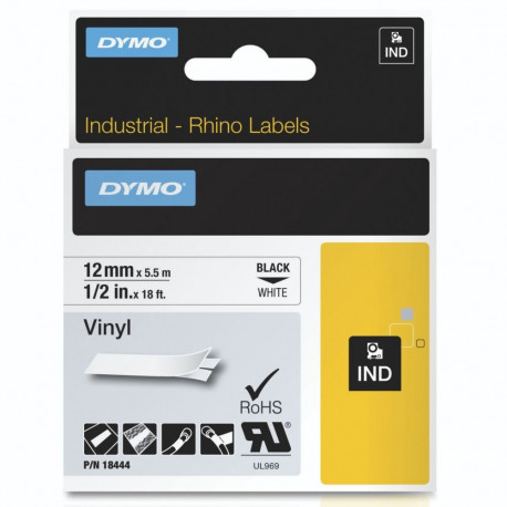 Tape DYMO Rhino 12mm x 5.5m, vinyl, black on white / S0718600 18444