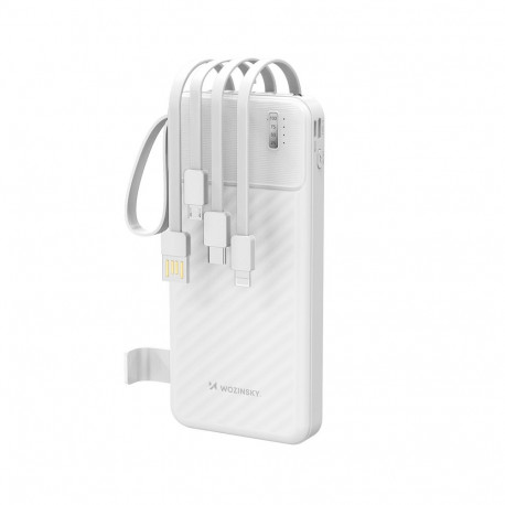 Wozinsky W11-W 10000mAh 10W Powerbank with Built-in Cables and Flashlight - White