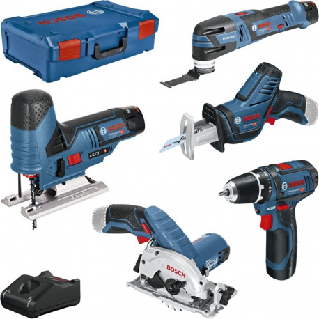 5-teiliges 12Volt-Werkzeug-Set, GSR + GOP + GKS + GSA + GST (blau, 3x Li-Ionen Akku 3,0Ah, XL-BOXX)